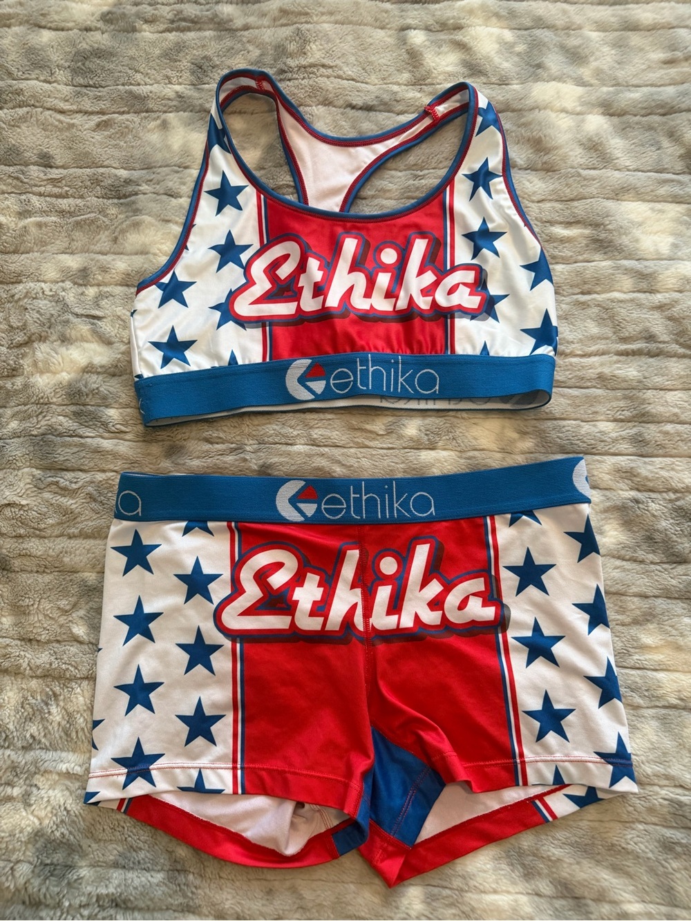 Ethika Red White Blue Star Sports Bra & Shorts Set